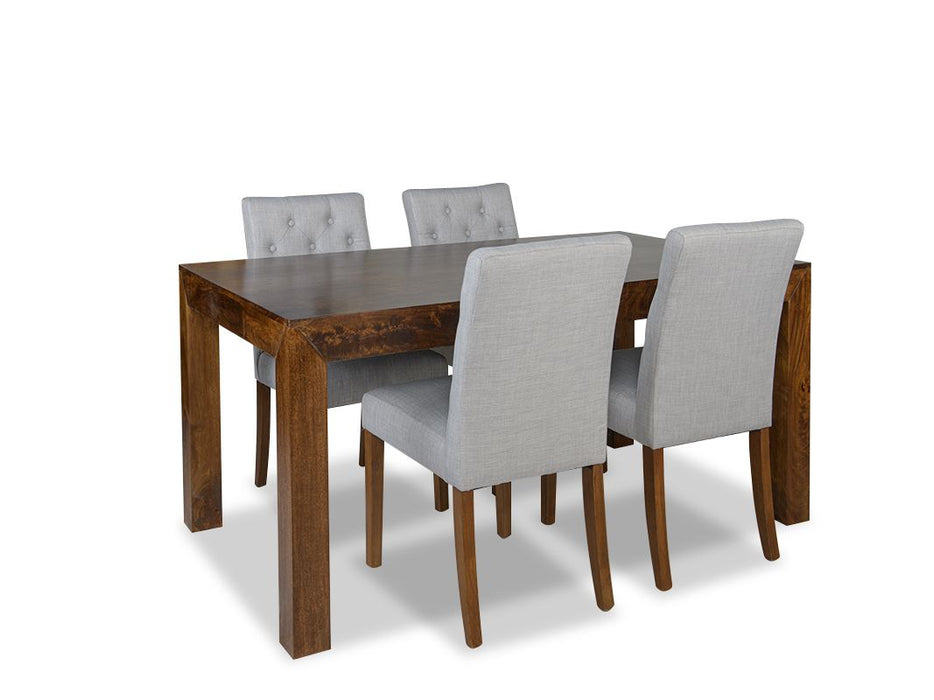 160cm Dakota Dining Table & & 4 Milan Button Fabric Chairs 3 Colours - In Stock