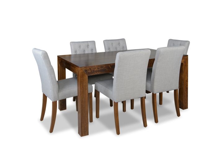 Acre & Artisan Solid Wood 160Cm Dining Table 6 Milan Button Fabric Chairs