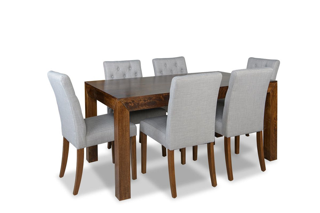 Dakota 160cm Dining Table & 6 Milan Button Fabric Chairs 3 Colours - In Stock