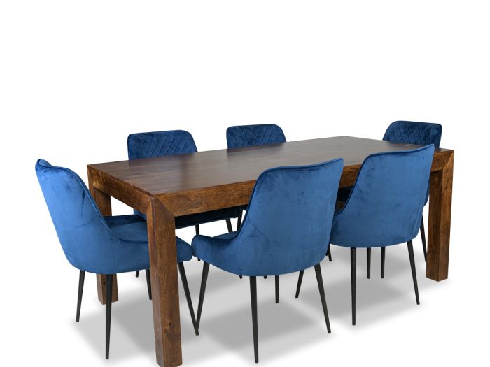 Acre & Artisan Solid Wood 180Cm Dining Table 6 Henley Velvet Chairs