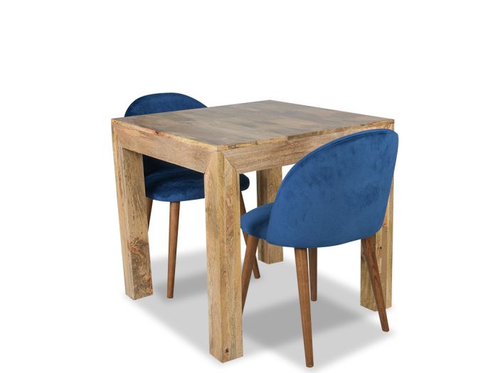 Acre & Artisan Light Mango Wood 80Cm Dining Table 2 Zena Velvet Chairs