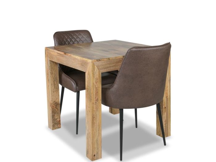 Acre & Artisan Light Mango Wood 80Cm Dining Table 2 Henley Faux Leather Chairs