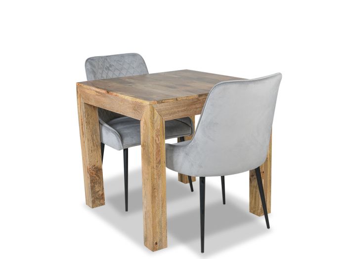 Acre & Artisan Light Mango Wood 80Cm Dining Table 2 Henley Velvet Chairs
