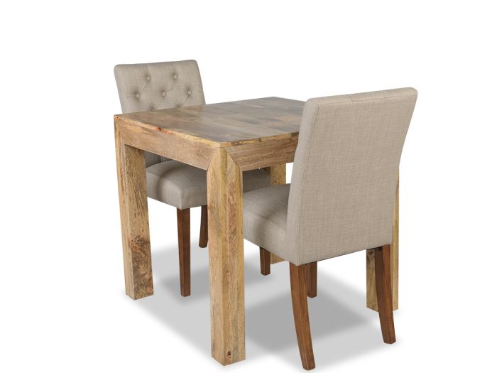 Acre & Artisan Light Mango Wood 80Cm Dining Table 2 Milan Button Fabric Chair