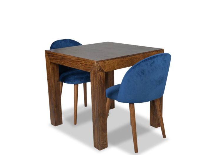 Acre & Artisan Extra Small Solid Wood Dining Table 2 Zena Velvet Chairs (80cm)