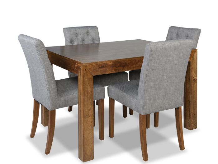 Acre & Artisan Solid Wood 120Cm Dining Table 4 Milan Button Fabric Chairs