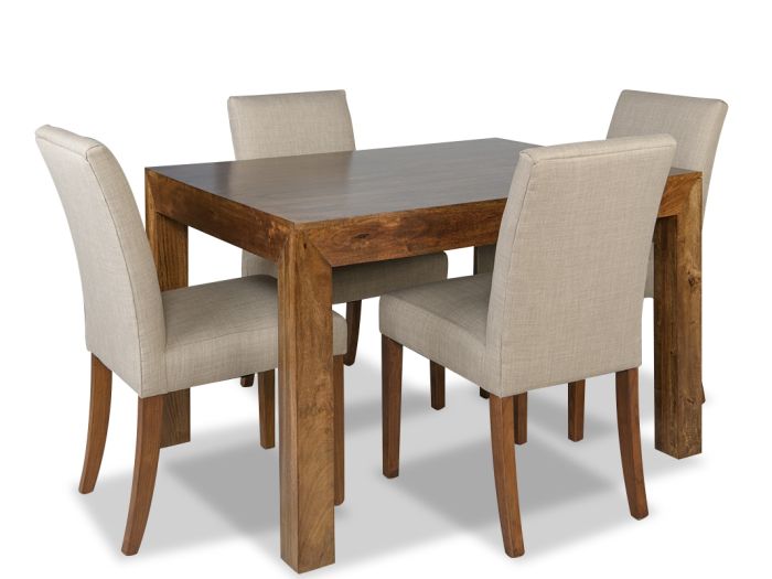 Acre & Artisan Solid Wood 120Cm Dining Table 4 Milan Fabric Chairs