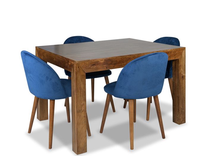 Acre & Artisan Solid Wood 120Cm Dining Table 4 Zena Velvet Chairs