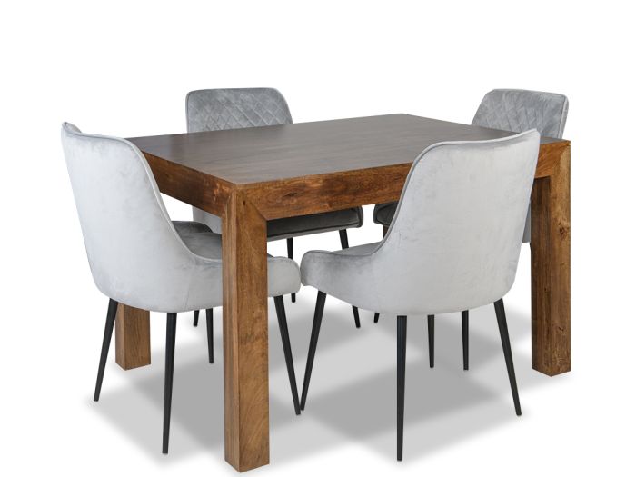 Acre & Artisan Solid Wood 120Cm Dining Table 4 Henley Velvet Chairs