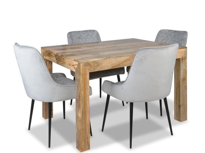 Acre & Artisan Light Mango Wood 120Cm Dining Table 4 Henley Velvet Chairs