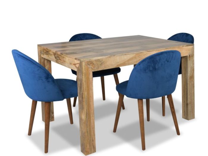 Acre & Artisan Light Mango Wood 120Cm Dining Table 4 Zena Velvet Chairs