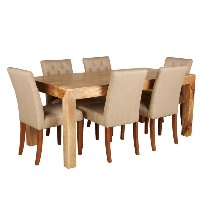 Light Mango Wood 180cm Dining Table & 6 Milan Button Chairs 3 Colours - In Stock