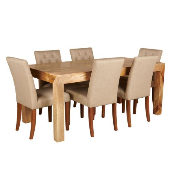 Acre & Artisan Light Mango Wood 180Cm Dining Table 6 Milan Button Chairs