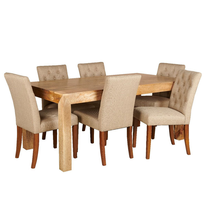180cm Dakota Dining Table & 6 Buttoned Milan Dining Chairs 3 Colours - In Stock