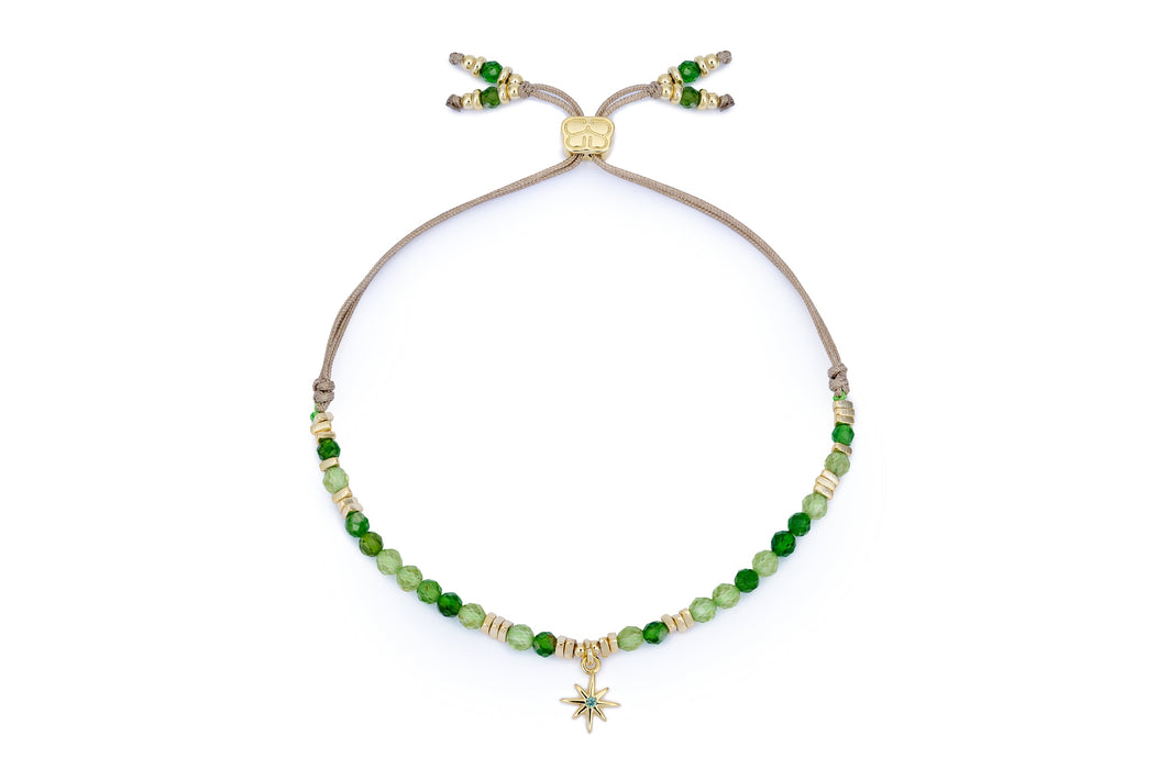 Una Peridot & Gold Star Charm Slider Bracelet