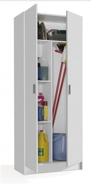 Amos Mann Multi Purpose White 2 Door Storage Broom Cupboard
