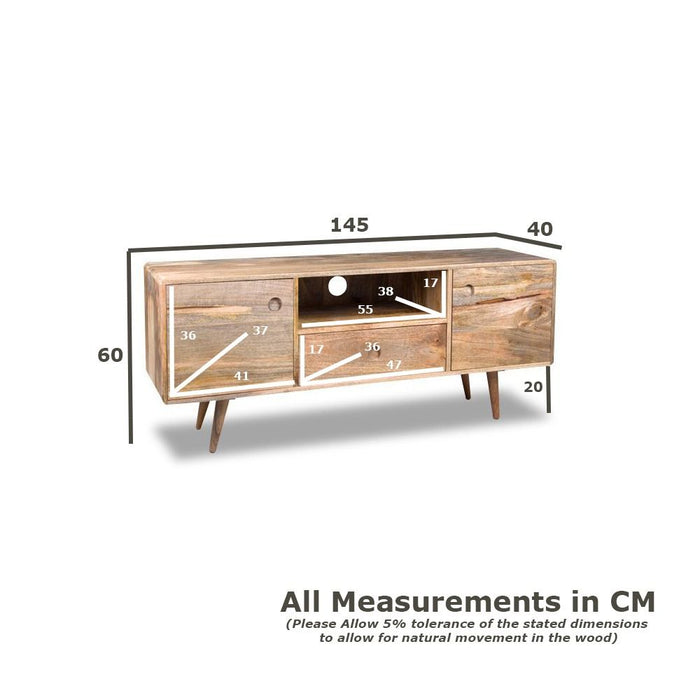 Light Vintage Mango 145cm Media Unit - In Stock