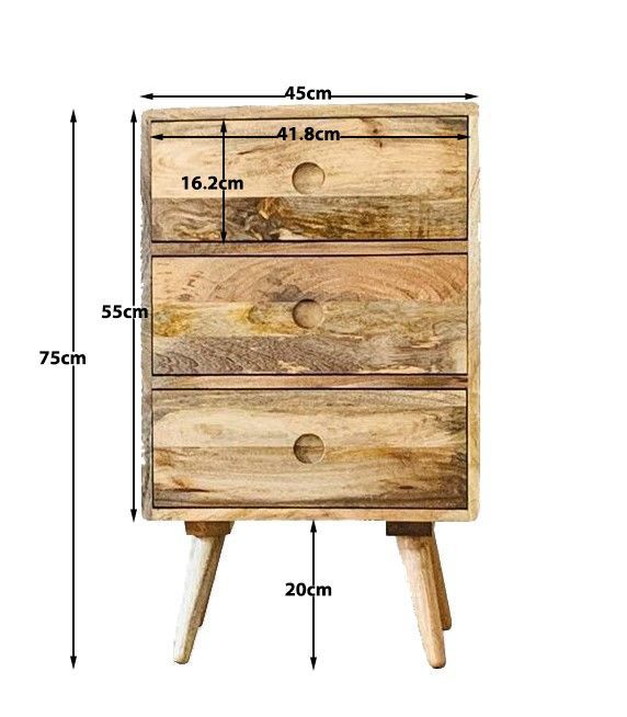 Light Vintage Mango 45cm 3 Drawer Chest - In Stock