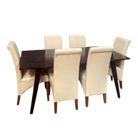 Acre & Artisan Vintage Mango 180Cm Dining Table 6 Leather Rollback Dining Chairs