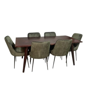Vintage Mango 180cm Dining Table & 6 Henley Velvet Dining Chairs (6 Colours).