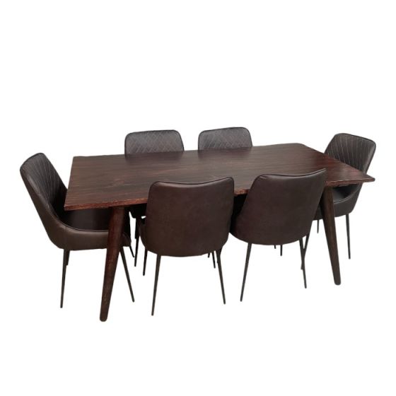 Acre & Artisan Vintage Mango 180Cm Dining Table 6 Henley Faux Leather Dining Chairs