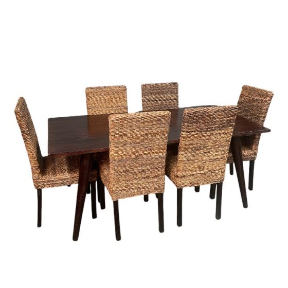 Acre & Artisan Vintage Mango 180Cm Dining Table 6 Rattan Dining Chairs
