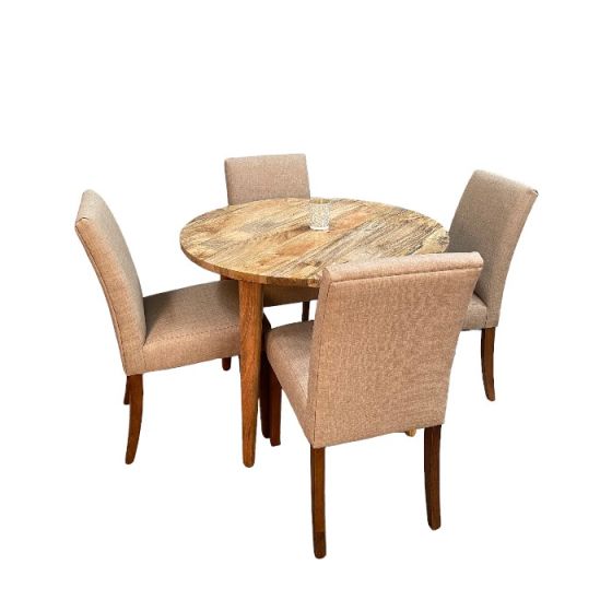 Acre & Artisan Light Vintage Mango 100Cm Round Dining Table 4 Milan Dining Chairs