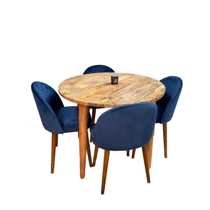 Light Vintage Mango 100cm Round Dining Table & 4 Zena Dining Chairs 2 Colours - In Stock