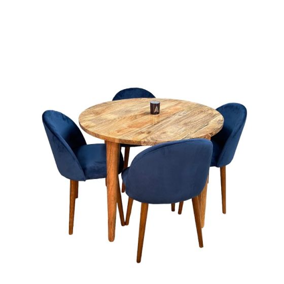 Acre & Artisan Light Vintage Mango 100Cm Round Dining Table 4 Zena Dining Chairs