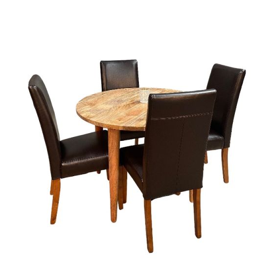 Acre & Artisan Light Vintage Mango 100Cm Round Dining Table 4 Barcelona Dining Chairs