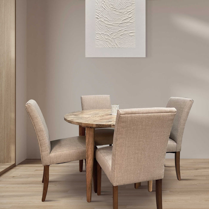 Light Vintage Mango 100cm Round Dining Table & 4 Milan Dining Chairs 3 Colours - In Stock