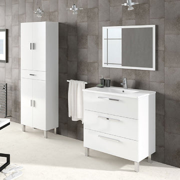Amos Mann Tall Bathroom Cupboard White Gloss