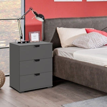 Amos Mann Grey 3 Drawer Bedside Table