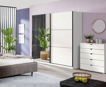 Amos Mann White 220cm Sliding Wardrobe with Mirror