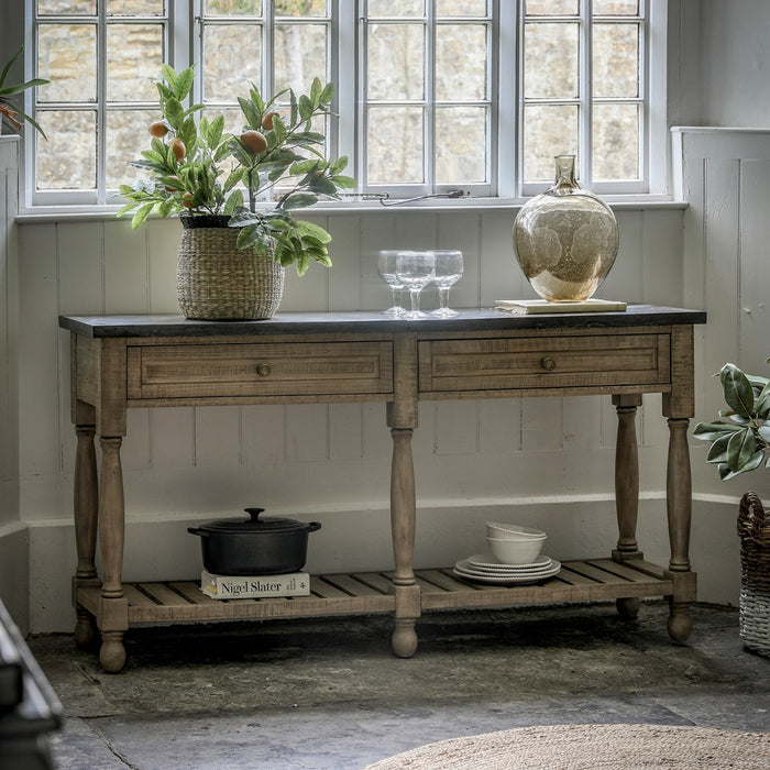 Vancouver Rustic 2 Drawer Marble Top Console Table