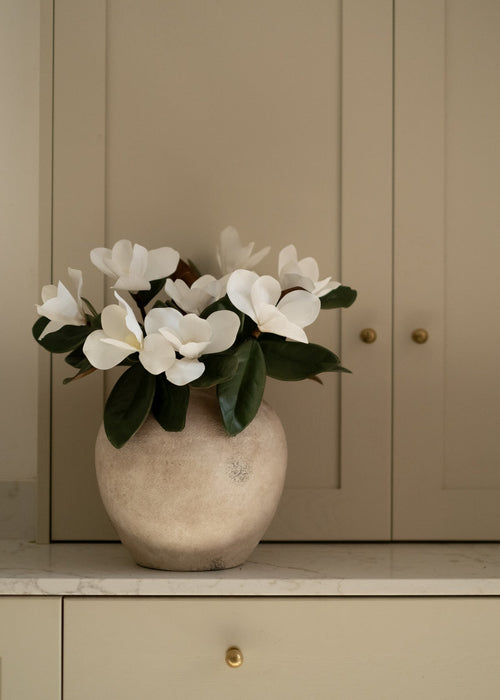 Faux Magnolia and Kelby Limestone Vase