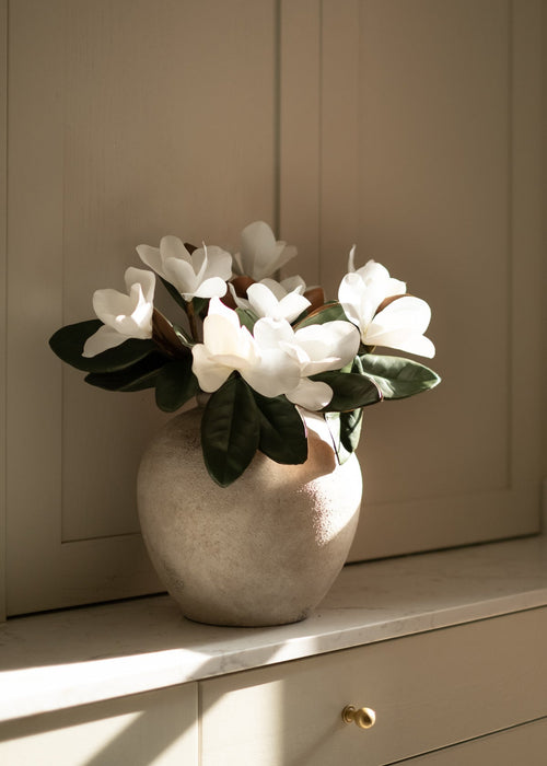 Faux Magnolia and Kelby Limestone Vase