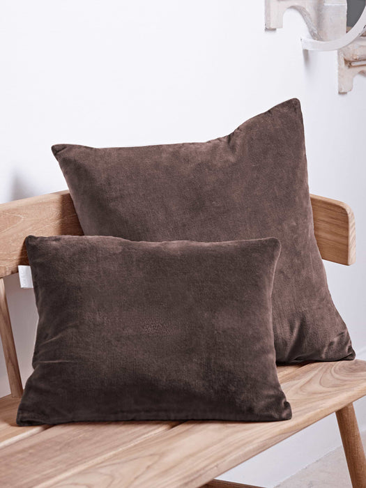 Velvet & Linen Rectangular Cushion - Soft Mole