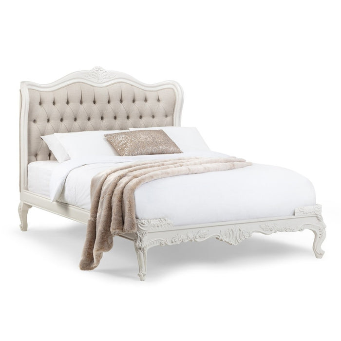 Versailles French Curved Antique White Upholstered Bed