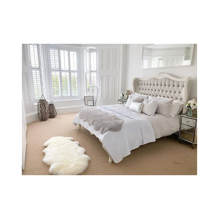 Versailles French Curved Antique White Upholstered Bed