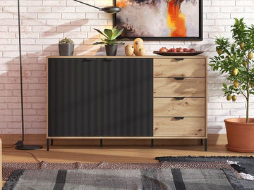 Amos Mann Artisan Oak Effect And Black Sideboard