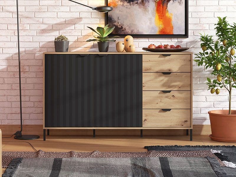 Artisan Oak Effect & Black Sideboard