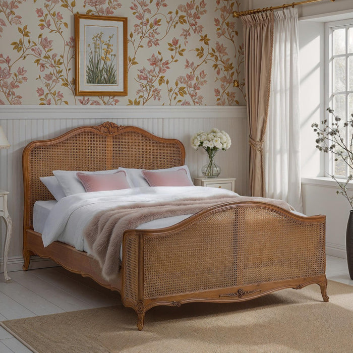Villeneuve Oak French Curved Rattan Bed