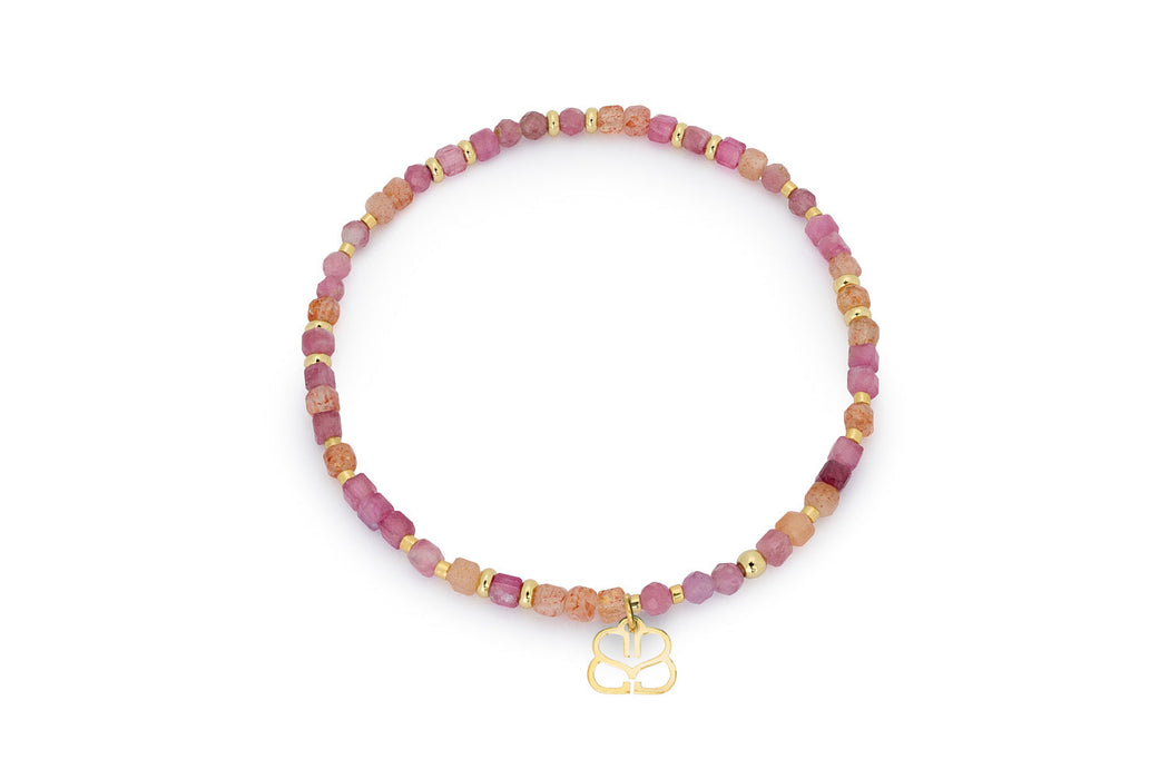 Violet Gold Pink Tourmaline & Sunstone Bead Bracelet