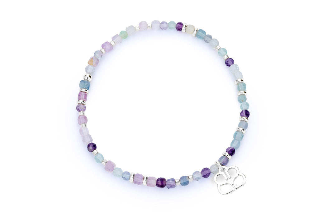 Violet Rainbow Fluorite Silver Bead Bracelet
