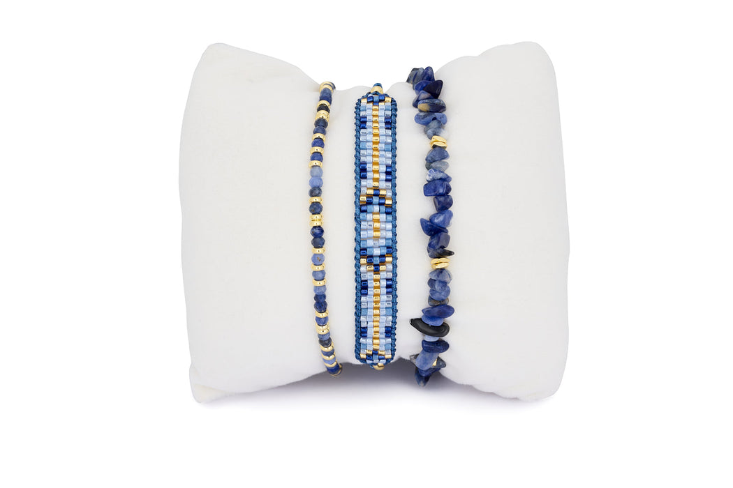 Viti Blue Denim Sodalite Beaded Bracelet Stack