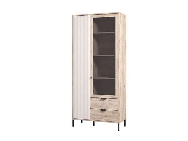 Grey Oak Effect & Cashmere Slatted 2-Door Display Cabinet