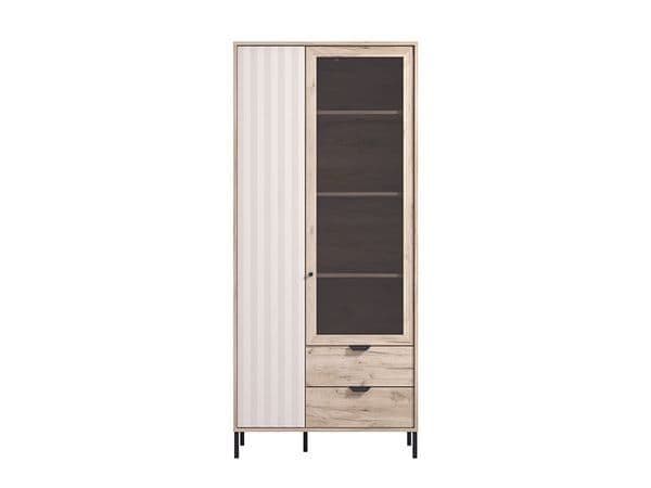 Grey Oak Effect & Cashmere Slatted 2-Door Display Cabinet