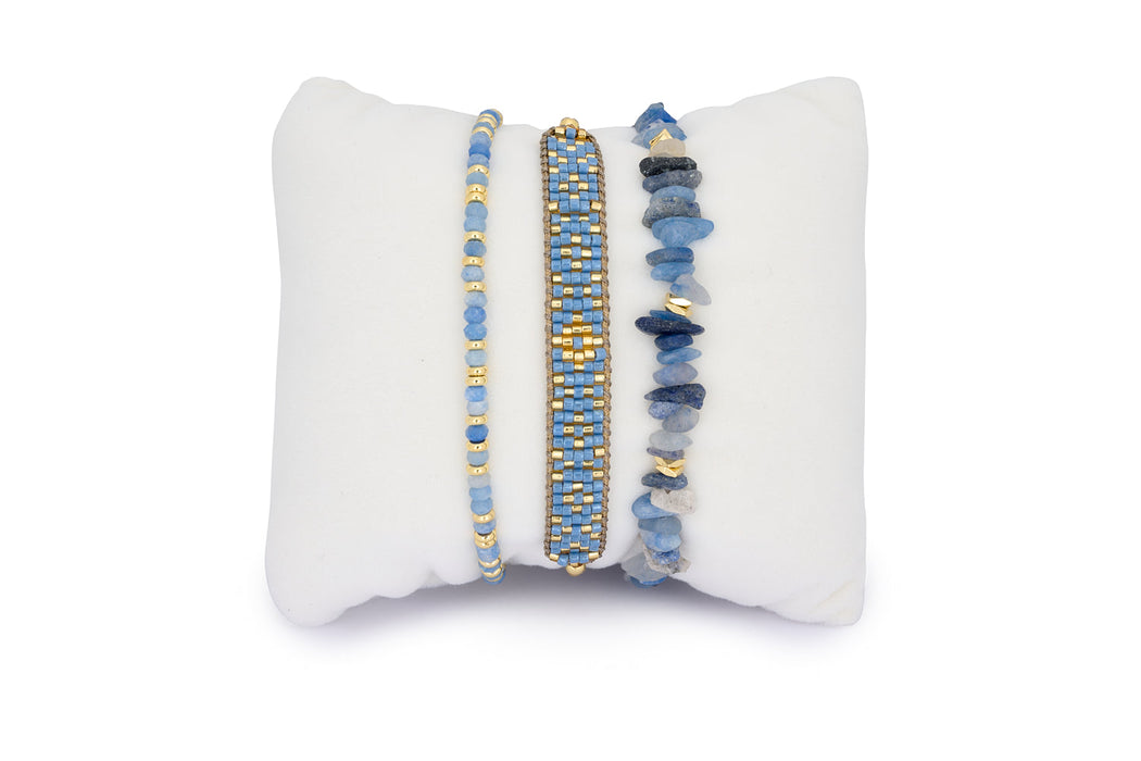 Wakaya Blue Aventurine & Gold Bracelet Stack