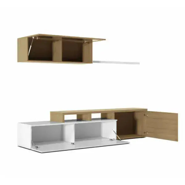White Gloss & Oak Effect Reversible L-Shaped TV Entertainment Wall Unit Cabinet